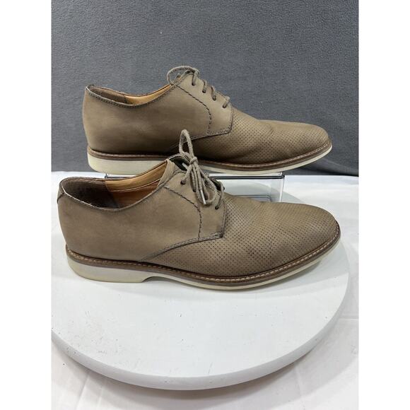 Clarks Atticus Perforated Oxford Shoes Leather Casual Men SZ 11.5 Taupe Lace Up - Picture 1 of 13